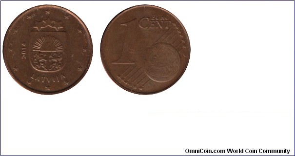 Latvia, 1 cent, 2014, Cu-Steel, 16.25mm, 2.3g.