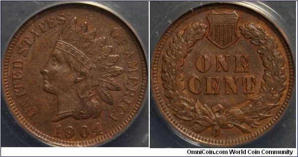 ANACS AU50 1904 indian cent with die breaks
