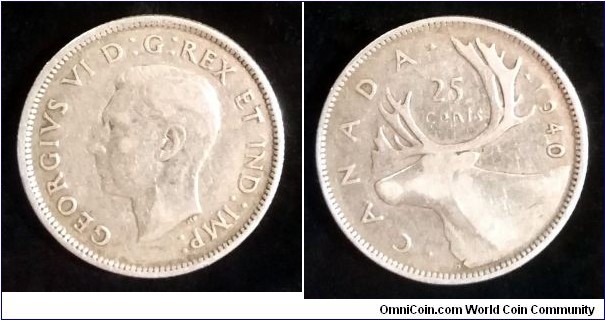 Canada 25 cents.
1940, Ag 800.