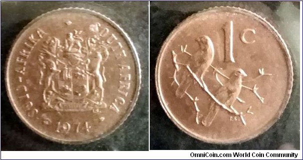 South Africa 1 cent from 1974 mint set.