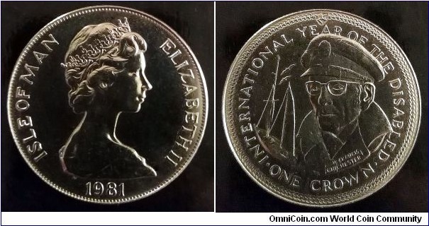 Isle of Man 1 crown.
1981,  International Year of Disabled Persons - Sir Francis Chichester.
