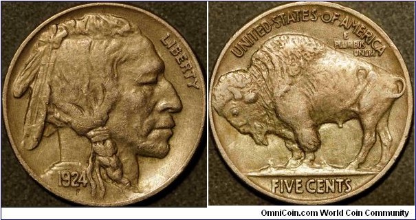 1924 P buffalo nickel AU