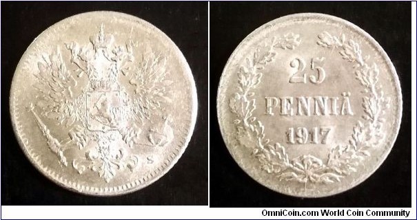 Finland (Grand Duchy) 25 pennia.
1917 S, Ag 750.