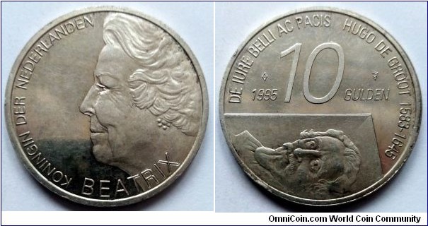 Netherlands 10 gulden.
1995, Hugo de Groot. Ag 800. Weight; 15g. Diameter; 33mm. Mintage: 1.500.000 pcs. 