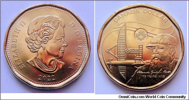Canada 1 dollar.
2022, 175th Anniversary of the birth of Alexander Graham Bell.
