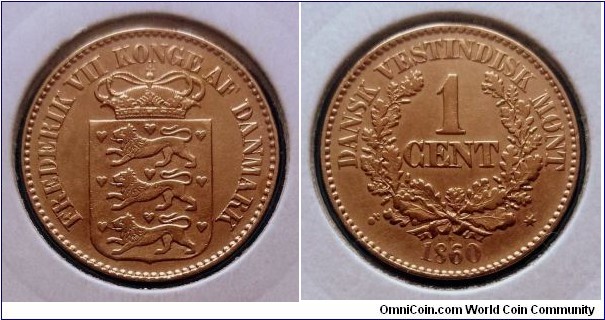 Danish West Indies 1 cent. 1860, Frederik II. Bronze.