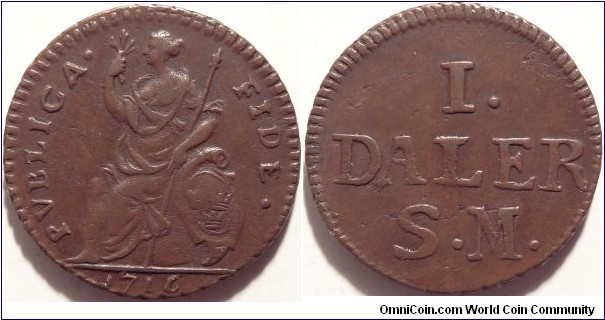 AE 1 Daler 1716, Emergency coinage Karl XII, 