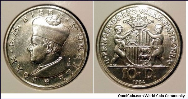 Andorra 10 diners.
1984, Ag 900. Weight; 8g. Diameter; 26mm. Mintage: 7.500 pcs.