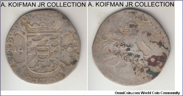 KM-76, 1656 Liege escalin; silver, plain edge; Prince Bishopric Maximillian Henry of Bavaria, scarce type.