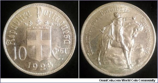 Portugal 10 escudos. 1928, Battle of Ourique - 1139. Ag 835. Weight; 12,5g. Diameter; 30mm. Mintage: 200.000 pcs.
