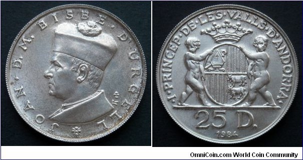 Andorra 25 diners. 1984, Ag 900. Weight; 20g. Diameter; 38mm. Mintage: 4.450 pcs.
