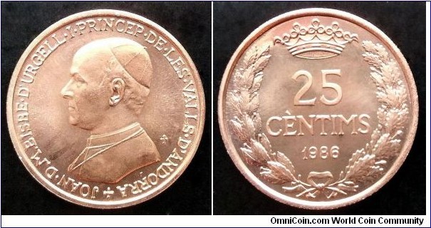 Andorra 25 cèntims. 1986, Bronze.