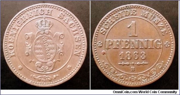Kingdom of Saxony 1 pfennig 1863 B