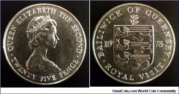 Guernsey 25 pence. 1978, Royal Visit.