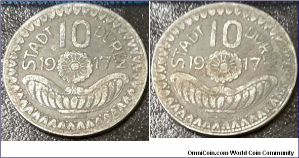 Stat Duren (German States)10 Pfennig. same design both sides.  Minted by L. Chr. Lauer, Nuremberg