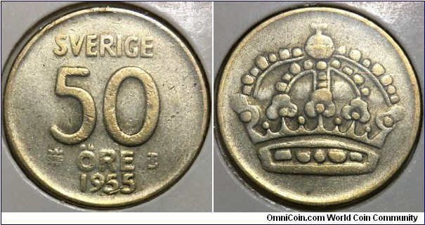 50 Ore (Kingdom of Sweden / King Gustaf VI Adolf // SILVER 0.400 / 4.8g / ⌀22mm) 