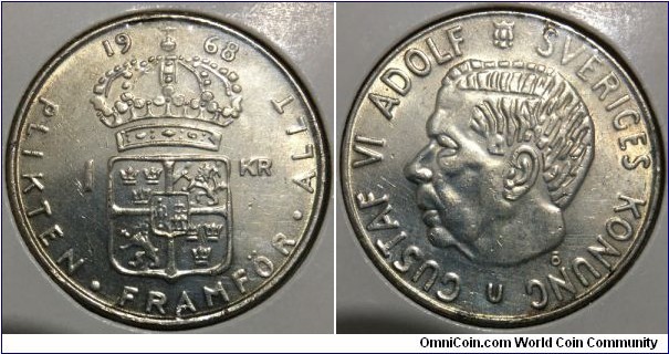 1 Krona (Kingdom of Sweden / King Gustaf VI Adolf // SILVER 0.400 / 7g / ⌀25mm) 