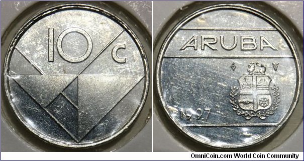 10 Cents (Kingdom of the Netherlands - Country of Aruba / Queen Beatrix // Nickel plated Steel / Mintage: 416.000 pcs)