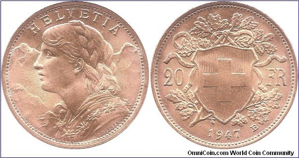 20 Francs 1947 Bern Mint