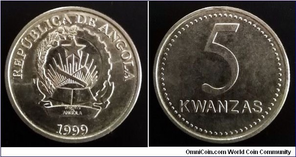 Angola 5 kwanzas. 1999, Nickel plated steel.