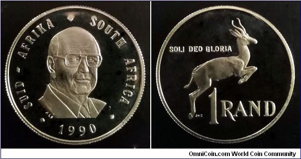 South Africa 1 rand. 1990, The end of Pieter Willem Botha's presidency. Nickel. Proof. Mintage: 15.000 pcs.