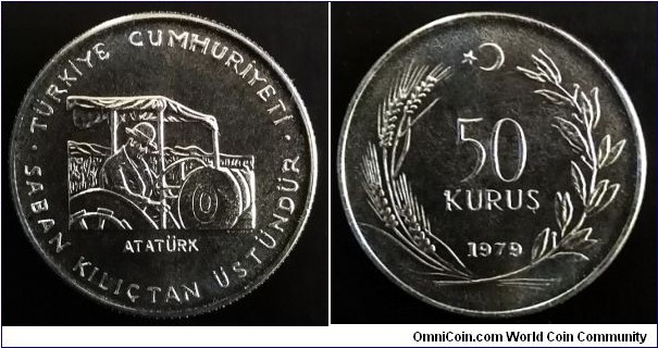 Turkey 50 kurus. 1979, F.A.O. - Agricultural progress. Stainless steel. Mintage: 20.000 (Krause) or 10.000 according to Numista.