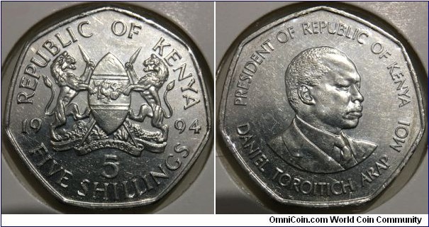 5 Shillings (Republic of Kenya // Nickel plated Steel) 