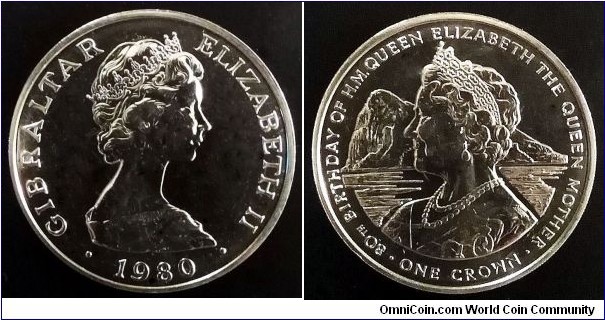 Gibraltar 1 crown. 1980, 80th Anniversary of the birth of the Queen Mother.