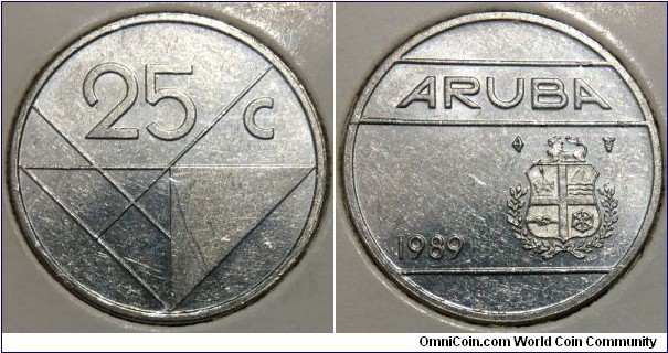 25 Cents (Kingdom of the Netherlands - Country of Aruba / Queen Beatrix // Nickel plated Steel / Mintage: 360.000 pcs)