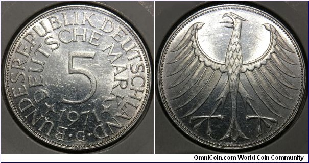 5 Deutsche Mark (West Germany - Federal Republic // SILVER 0.625 / 11.2g / ⌀29mm) 