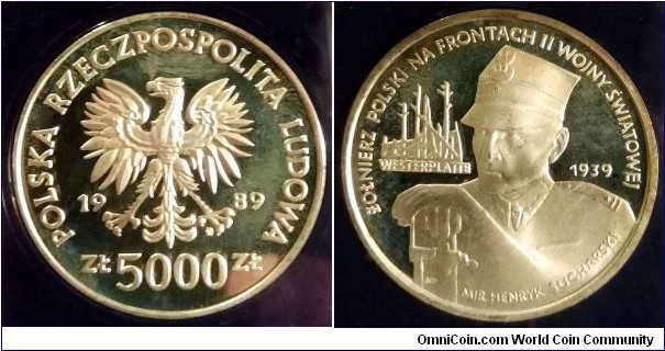 Poland 5000 złotych. 1989, Henryk Sucharski. Westerplatte 1939. Ag 750. Weight; 16,5g. Diameter; 32mm. Mintage: 25.000 pcs.