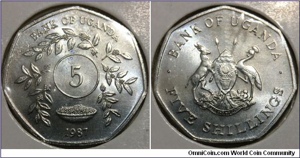 5 Shillings (Republic of Uganda // Nickel plated Steel) 