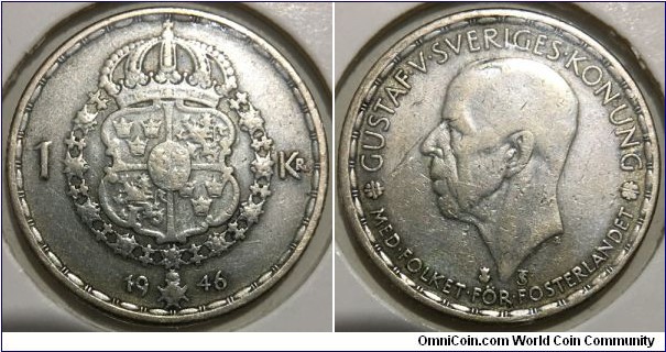 1 Krona (Kingdom of Sweden / King Gustaf V // SILVER 0.400 / 7g / ⌀25mm)