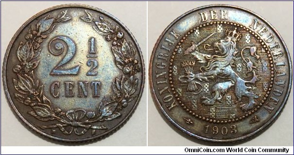 2½ Cents (Kingdom of the Netherlands / Queen Wilhelmina // Bronze 4g) 