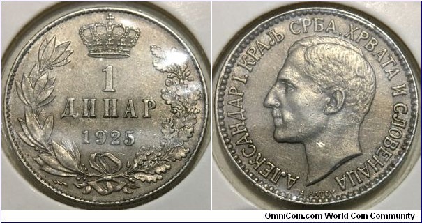 1 Dinar (Kingdom of Serbs,Croats and Slovenes / King Alexander I // Copper-Nickel) 