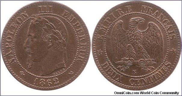 2 Centimes 1862 Bordeaux Mint