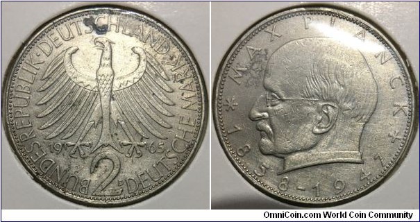 2 Deutsche Mark (West Germany - Federal Republic / Max Planck - Commemorative issue // Copper-Nickel) 