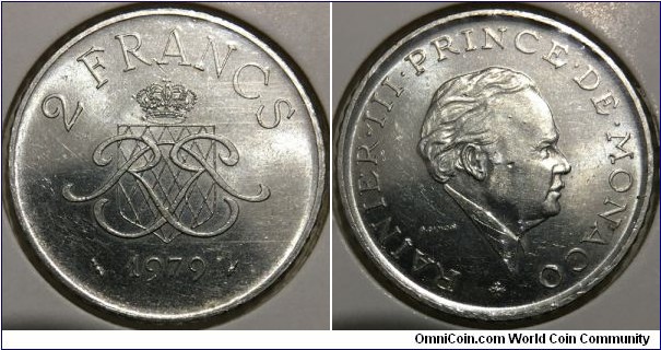2 Francs (Principality of Monaco / Prince Rainier III // Nickel 7.5g / Mintage: 162.000 pcs) 