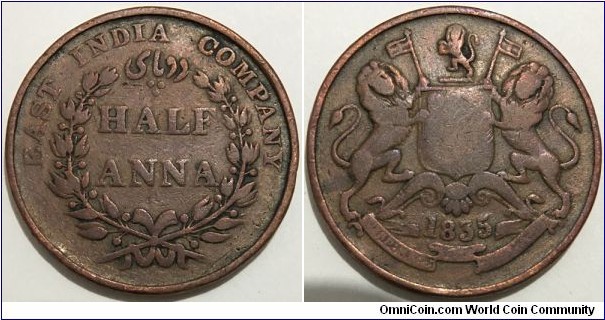 1/2 Anna (East India Company / British India / King William IV // Copper 12.35g)