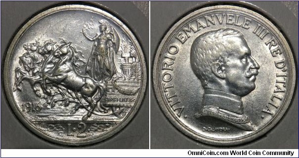 2 Lire (Kingdom of Italy / King Vittorio Emanuele III // SILVER 0.835 / 10g / ⌀27mm) 