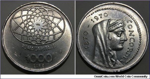 1000 Lire (Italian Republic / Centennial of Rome as Capital of Italy // SILVER 0.835 / 14.6g / ⌀31.4mm) 