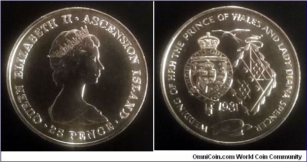 Ascension Island 25 pence. 1981, Royal Wedding.