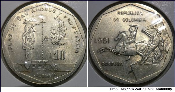 10 Pesos (Republic of Colombia // Nickel Brass)