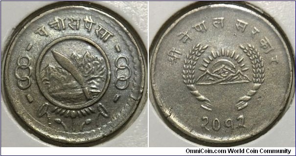 25 Paisa (Kingdom of Nepal / King Mahendra Bir Bikram Shah // Copper-Nickel) 