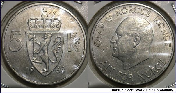 5 Kroner (Kingdom of Norway / King Olav V // Copper-Nickel) 