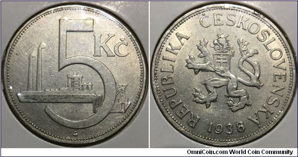 5 Korun (1st Republic of Czechoslovakia // Nickel 8g)
