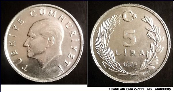 Turkey 5 lira. 1987