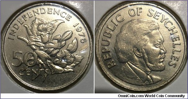 50 Cents (Republic of Seychelles / Declaration of Independence - James Mancham // Copper-Nickel / Mintage: 209.000 pcs) 