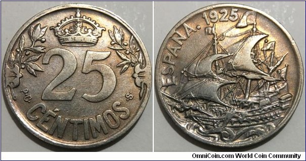 25 Centimos (Kingdom of Spain / King Alfonso XIII // Copper-Nickel) 