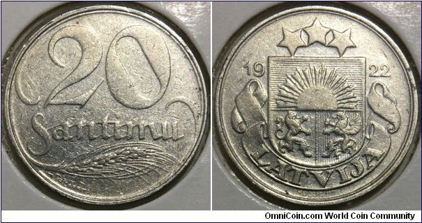 20 Santimu (Republic of Latvia // Nickel 4g)